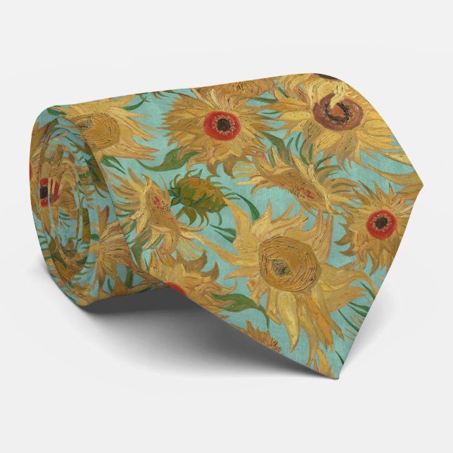Gravata Van Gogh Sunflowers saffron yellow aqua blue (Rolled)