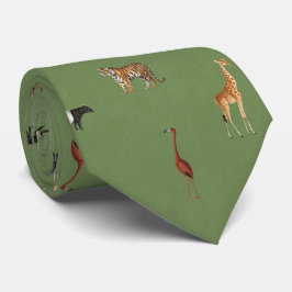 Gravata Verde com Padrão de Animais da Selva Safar