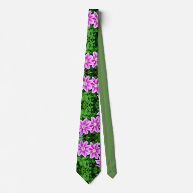 Gravata Verde-floral, cor-de-rosa, elegante (Frente)