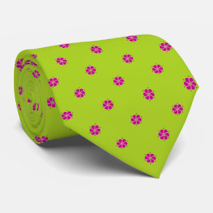 Gravata Verde fresco com teste padrão de flor cor-de-rosa