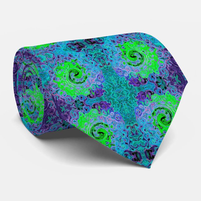 Gravata Verde Lima Groovy Abstrato Retro Líquido Turbilhão (Rolled)