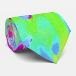 Gravata Verde limão e Flor de Cone Abstrato Roxo