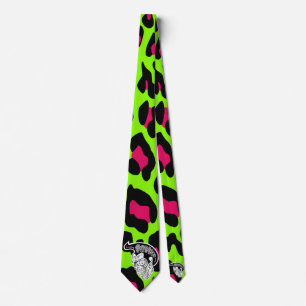 Gravata Verde limão Psycho Skull Leopardo