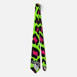 Gravata Verde limão Psycho Skull Leopardo