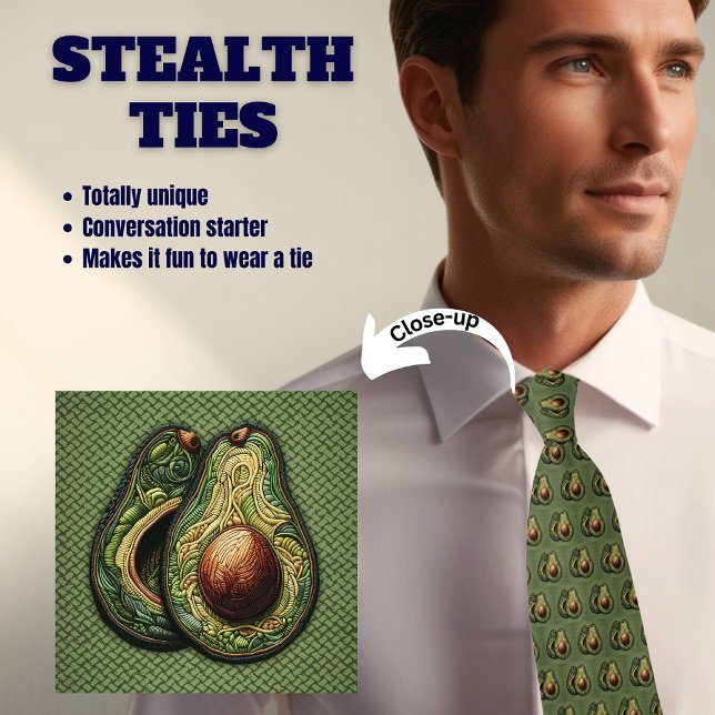 Gravata Verde Stealth com Falso Bordado de Abacate (Criador carregado)