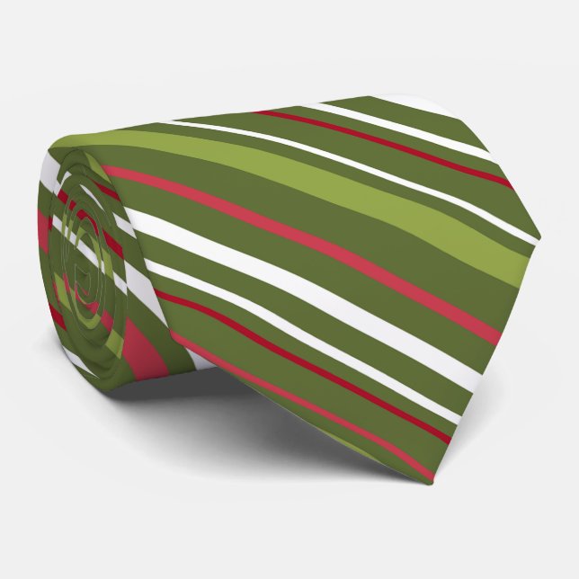 Gravata Verde Vermelho Branco Riscado Gravação de Natal (Rolled)