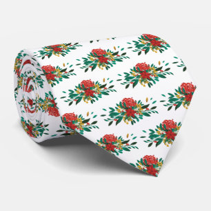 Gravata Verde Vermelho Moderno e Dourado Natal Floral
