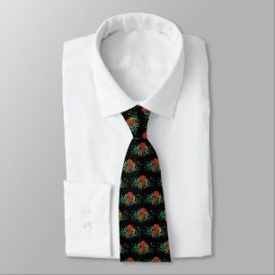 Gravata Verde Vermelho Moderno e Dourado Natal Floral