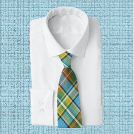 Gravata Verde vívido, Amarelo, Laranja Queimado e Xadrez A