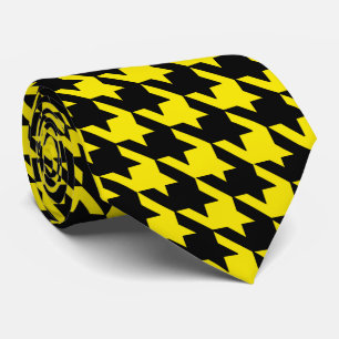 Gravata Verificação de Houndstooth Grande Amarelo e Pret