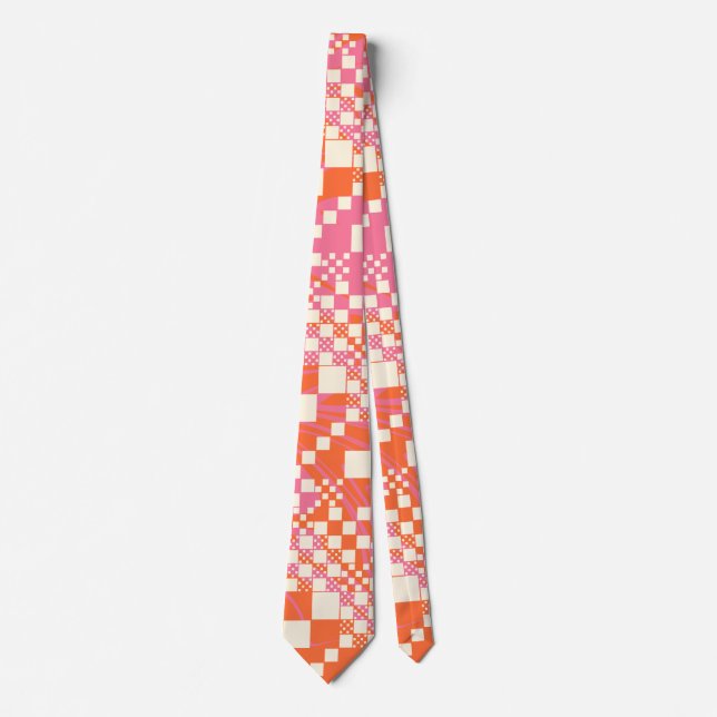 Gravata Verificado, Verificações - Rosa, Laranja e Creme (Frente)