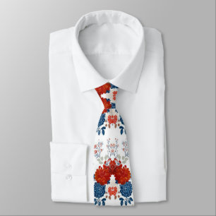 Gravata Vermelho Azul Branco Floral Patriótico (1)