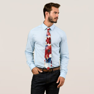 Gravata Vermelho Azul Branco Floral Patriótico (4)