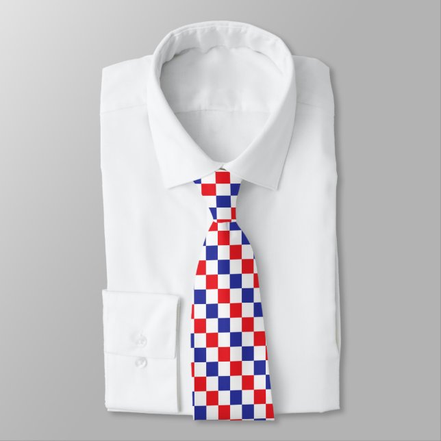 Gravata Vermelho, branco e azul Checkered (Amarrado)