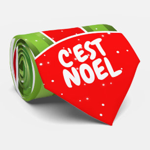 Gravata Vermelho Branco e Verde com texto C'est Noel