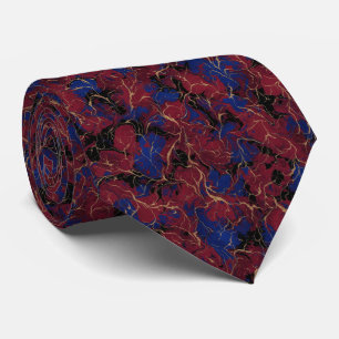Gravata Vermelho Carmesim Luxuoso e Azul Real Veneziano