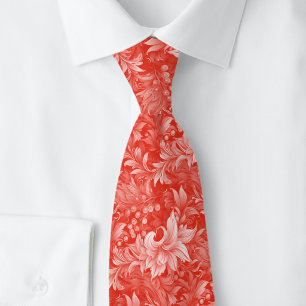 Gravata Vermelho Cereja Ornamentado Botânico