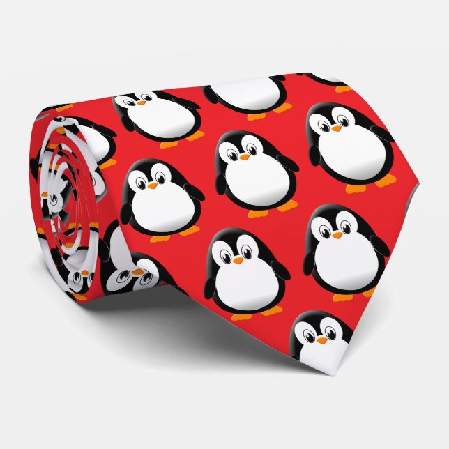 Gravata Vermelho de Cartoon Pinguim Gelado (Rolled)