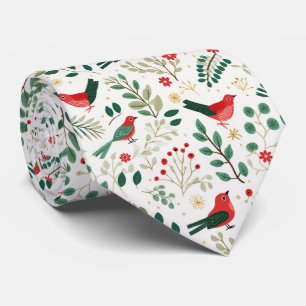 Gravata Vermelho Festivo Natal Azevinho Frutas Aves