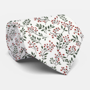 Gravata Vermelho Festivo Natal Azevinho Frutas e Folhagem