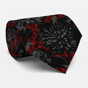 Gravata Vermelho Gótico Damasco Preto Floral 2 Casamento
