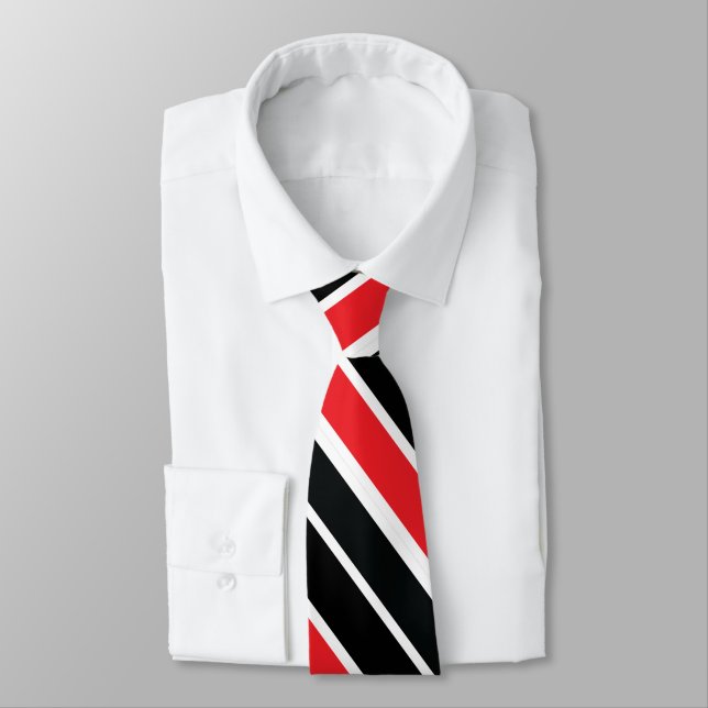 Gravata Vermelho Preto e Branco com Listras Duplas (Amarrado)