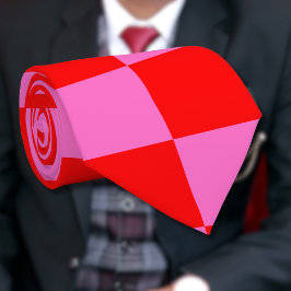 Gravata Vermelhos e Rosa Neon Checkerboard Vintage