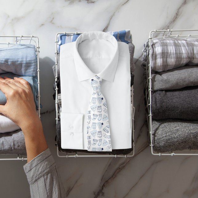 Gravata Veste de inverno branco de malha azul da Festa de  (Criador carregado)