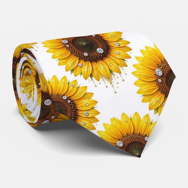 Gravata Vestir Casual | Girassóis e Diamantes (Rolled)