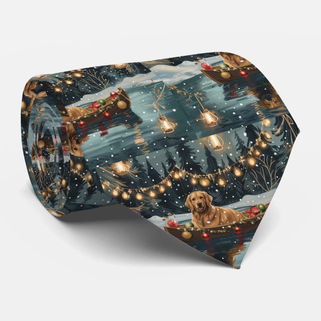 Gravata Viagem Festiva de Natal do Golden Retriever (Rolled)