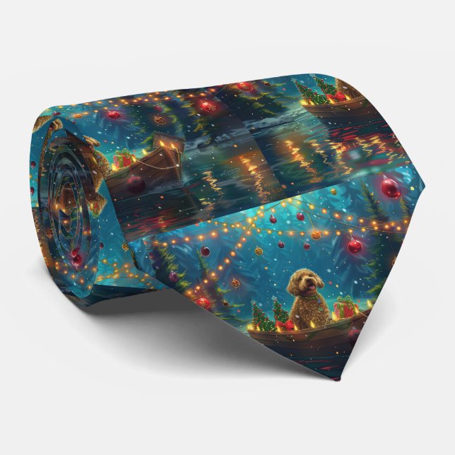 Gravata Viagem Festiva de Natal do Goldendoodle (Rolled)