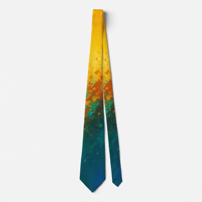 Gravata Vibrant Abstract Explosion – Yellow, Teal & Blue (Frente)