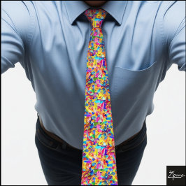 Gravata Vibrant Chaotic Rainbow Mosaic Abstract Tie
