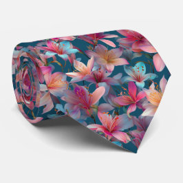 Gravata Vibrant Multicolor Lily Floral Pattern