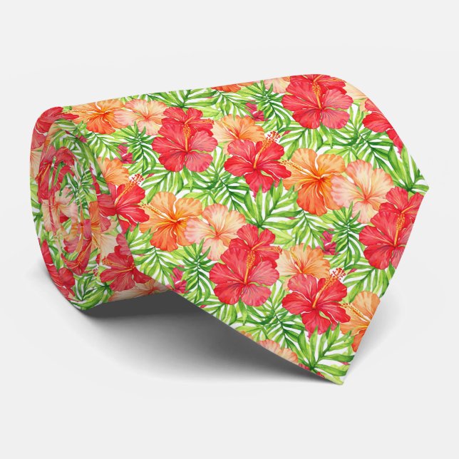 Gravata Vibrant Sunset Glow Watercolor Tropical Hibiscus (Rolled)
