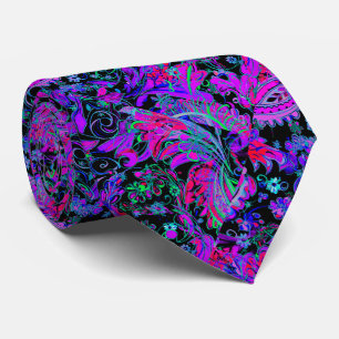 Gravata Vibrante padrão paisley azul roxo escuro