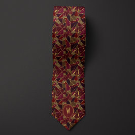 Gravata Vidro Manchado Abstrato Burgundy e Dourado