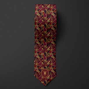 Gravata Vidro Manchado Abstrato Burgundy e Dourado
