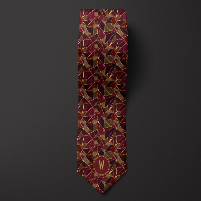 Gravata Vidro Manchado Abstrato Burgundy e Dourado (Criador carregado)