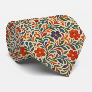 Gravata Vinha Floral Colorida Pintada À Mão