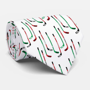 Gravata Vinhetas de Natal de Hockey Vermelho e Verde