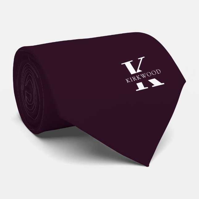 Gravata Vinho Roxo | Monograma+Nome Elegante | Frente (Rolled)