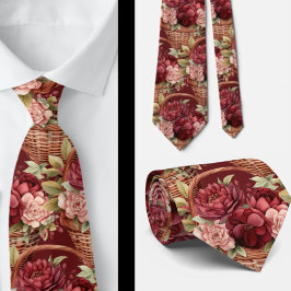 Gravata Vinho Tinto Boho Aquarela Flores