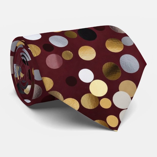 Gravata  Vinho Tinto Luxo com Ponto de Ouro & Prata  (Rolled)