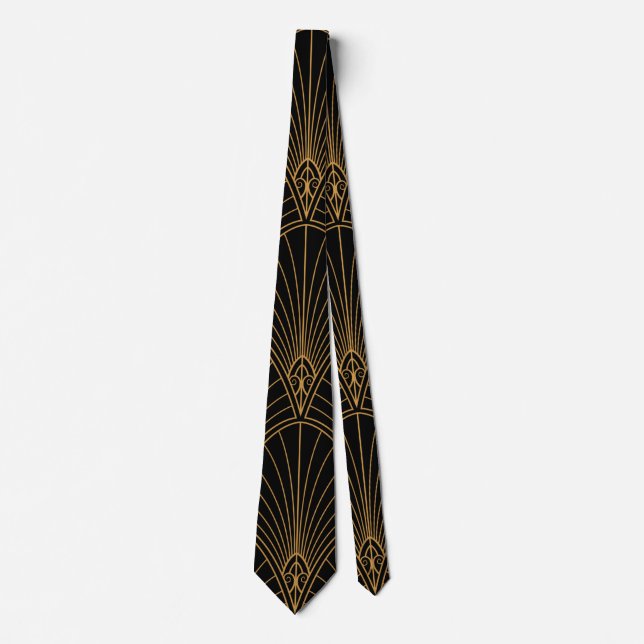 Gravata Vintage Art Deco Black and Dourado (Frente)
