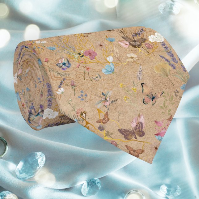Gravata Vintage Boho Butterfly Garden Wedktie (Criador carregado)