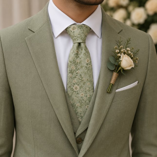 Gravata Vintage Botânico Elegante Verde Sage Macio (Criador carregado)