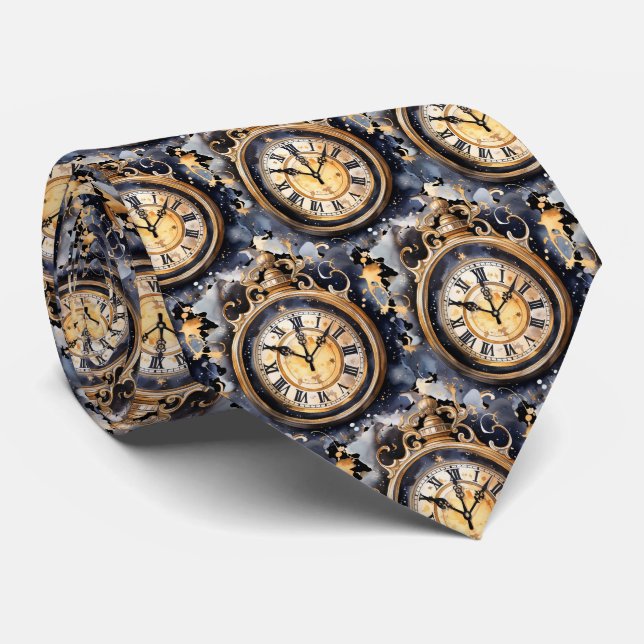 Gravata Vintage Clock Face Steampunk Neck Tie (Rolled)