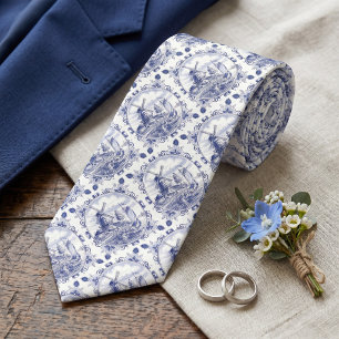 Gravata Vintage Com Moinho de Vento Delft Azul Hol