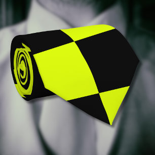 Gravata Vintage da placa de xadrez preto neon-amarelo